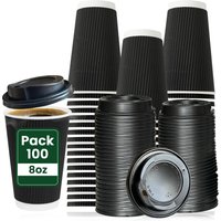 8oz Disposable Kraft Paper Coffee Cups With Lid Black - Black / 100