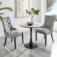 Elina White Marble Effect Round Dining Table and 2 Belgravia Black Leg Chairs - Grey