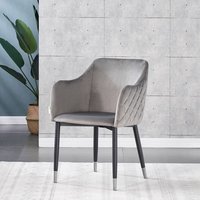 Single Verona Velvet Dining Chair with Silver End Caps Dining Room - Grey / Silver End Caps