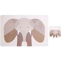 Effy Set Of 2 Elephant Placemat And Coaster - Multicolour