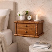 Solid Wood Bamboo Bedside in Amber Oak Finish - Brown