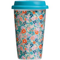 Taza Floral Design Ceramic Reusable Mug with Silicone Lid - Multi Colour