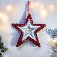 Candyland Tinsel Star Hanging decoration 22cm - Red
