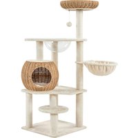 Rattan Cat Tree with Soft Cushion - Beige / 137.5cm