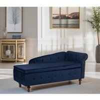 Velvet Chaise Longue with Storage - Navy