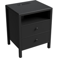 Set of 2 Bedside Tables with Charging Ports and Drawers - Black