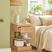 Set of 2 E Shaped Bedside Table 1 Drawer and 2 Shelves - Grey