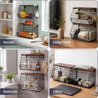 Fruit Basket Wire Basket with Wood Top Wall Mount Stackable Black - Black