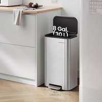 Steel Kitchen Pedal Bin Soft Close Inner Bucket, Silver - Metallic Silver