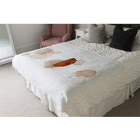 Ivory, Beige Watercolor Illustration And Gold Elements Blanket - White