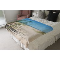 Grass In The Sand Dunes With Lake Blanket - Blue