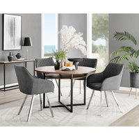 Adley Brown Wood Storage Dining Table and 4 Falun Silver Leg Chairs - Dark Grey