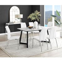 Carson White Marble Effect Dining Table and 6 Isco Chairs - White
