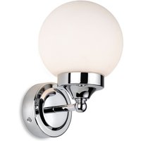 Louis Bathroom Globe Wall Light Chrome IP44 - Chrome with Opal White Glass