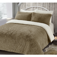 Alaska Taupe Thermal Plush Fluffy Faux Fur Duvet Set - Taupe / Double