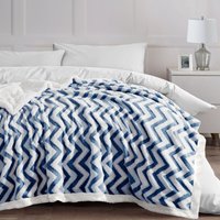 Chunky Sherpa backed Jacquard Chevron Throw Blanket - Navy / 100x150