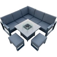 Portland Aluminium Compact Corner Garden Furniture Set Fire Pit Table - Anthracite Grey