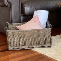 Kitchen Log Fireplace Wicker Storage Basket With Handle Xmas Hamper - Brown / 30cm