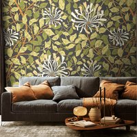 Honeysuckle Wall Mural - Black and Olive Green / Large