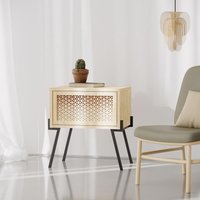 FWStyle White or Oak 1 Door Bedside Handless Push Design Metal Legs - Oak