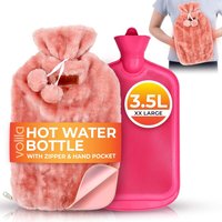 Extra Large Hot Water Bottle With Zipper Hnad Pocket - Pink