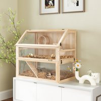PawHut Wooden Hamster Cage with Detachable Bottom - Natural wood finish / AcrylicWood