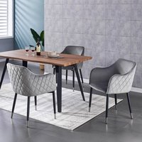 Set of 4 Verona Velvet Dining Chairs Upholstered Silver End Caps Dining Room - Grey / Silver End Caps