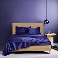 Luxury Satin Bed Sheet Set Queen King - blue