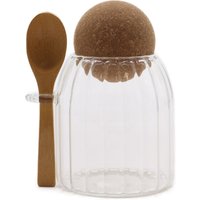 Small Cottage Bamboo Glass Jar Ribbed with Spoon for Spices Condiments - Clear