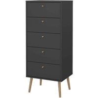 Quietbloom Tall Grey 5-Drawer Chest with Oak Legs - Grey