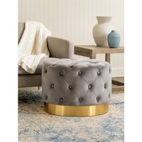 Loretta grey velvet stool with matte gold finish metal base - Grey