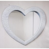 White Heart Shape Designer Wall Mirror Antique Style - White