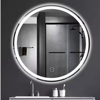 LED Mirror Illuminated Dual Anti Fog One Touch Switch Round Large - Silver