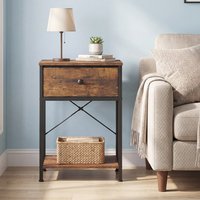 Set of 2 Bedside Tables with Drawer, Nightstands with Shelf, Brown - Brown