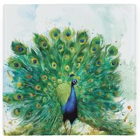 Peacock Large Square Worktop Protector - Smooth Glass Chopping Board - Green