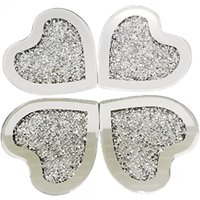 Set of 4x Crushed Jewel Heart Shaped Coaster Mirror - Silver
