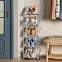 Slim 5 Tier Sloping Shoe Rack Customizable, Grey - Grey
