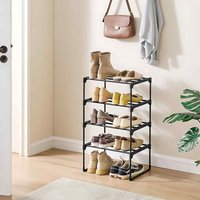 Stackable 4 Tier Metal Shoe Rack Reversible, Black - Black