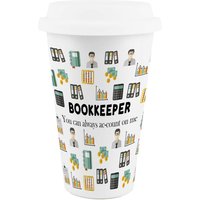 Novelty Bookkeeper Ceramic Travel Mug - Reusable Drinks Cup Gift - White