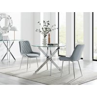 Novara 100cm Round Dining Table and 2 Pesaro Silver Leg Chairs - Grey