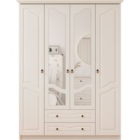 EVUHOME, CHLOE 4 Door 2 Drawer Mirrored White Wardrobe - White EVUHOME, CHLOE 4 Door 2 Drawer Mirrored White Wardrobe - White