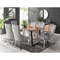 Kylo Brown Wood Effect Dining Table 6 Belgravia Chairs - Grey