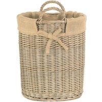 Small Oval Hessian Lined Log Basket - Brown