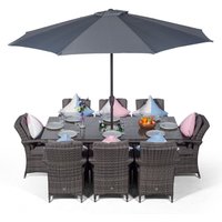 Arizona Square Rattan Patio Dining Set with Ice Bucket Drinks Cooler - Grey / 8