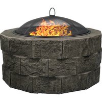 RENOVATO Garden and Patio Fire Pit and BBQ with Eco Stone Finish - Grey