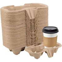 2 Cup Carrier Tray 2 Coffee Drinks Cups Holder Tray - Brown / 90