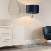 Marissa Chrome Stacked Floor Lamp with Velvet Drum Shade and Bulb - Navy