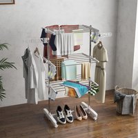 HOMCOM 3 Layer Folding Cloth Hanger Stand Towel Hanging - Silver