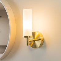 Canya IP44 Bathroom Frosted Reeded Glass Wall Light - Gold