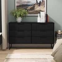 Fluted Ready Assembled 6 Drawer Midi Chest - Black Ash